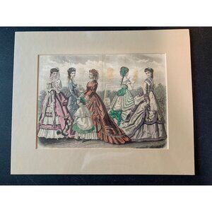 Antique Victorian Fashion Print Art Decorative Matte 1850's 14" x 12" Decor 7412